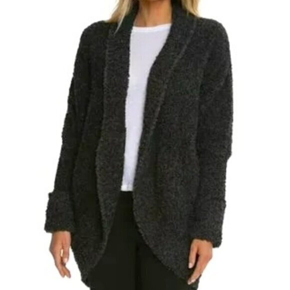 Barefoot Dreams CozyChic Waffle Cocoon Cardigan S/M Charcoal Grey BDWCC20671
